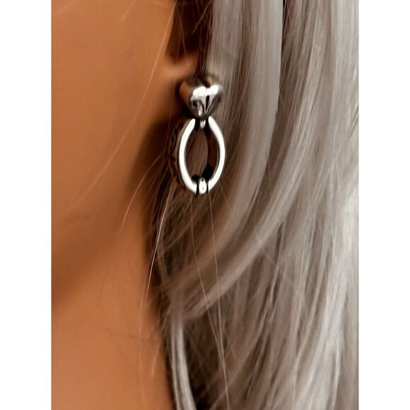 BRIGHTON Earrings Heart Post With Door Knocker Over Rings 1.25" Drop - Picture 1 of 6